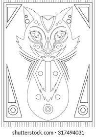 Linear illustration of a cat in the ethnic style of logos, prints on T-shirts, bags and your creativity  
