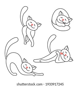 Linear illustration of a cat. Simple drawing. Monochrome. Funny cat logo. Vector.