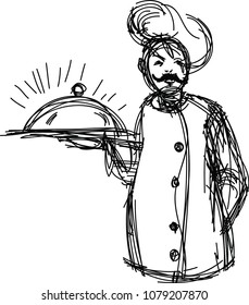 linear illustration of chef,sketch style
