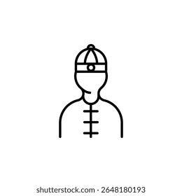 Linear Illustration Of Chinese Man In Traditional Attire With Hat