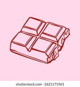 Ilustração linear de chocolate com nozes. Pedaço de chocolate desenhado à mão. Barra de chocolate. Design vetorial e moderno
