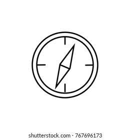 Linear illustration of a compass icon, hand of light, north, south, west, east on a white background.