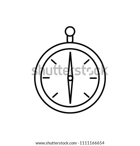Linear illustration of a compass icon, hand of light, north, south, west, east on a white background.