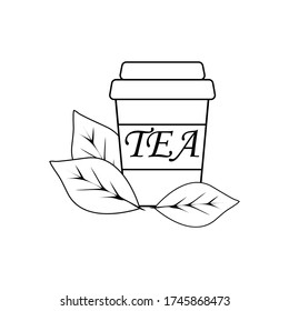 Linear illustration of a Cup of tea. Doodle, simple outline illustration