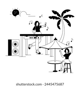 Here�s a linear illustration depicting beach party