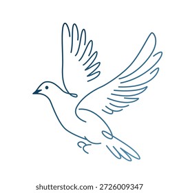 Ilustración lineal de una paloma aislada sobre un fondo blanco. Icono o logotipo para el diseño.