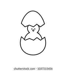 Linear illustration egg icon with chicken, hatching chick, easter egg, easter, celebration, holy holiday, christianity, church, orthodoxy, catholic holiday, jesus, resurrection on a white background.