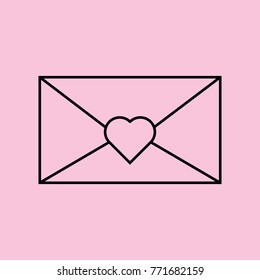 Linear illustration of an envelope and heart icon, Valentine's day, love letter, love, holiday of love, confession on a pink background.