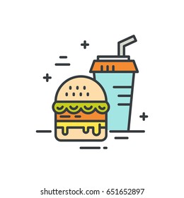 Linear illustration of fastfood. Vector line style icon.