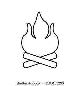 Linear illustration fire icon, bonfire, flame, firewood, heat, light, lighting, hot, bonfire on white background.
