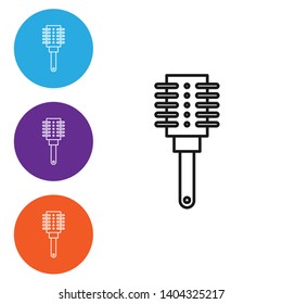 Linear illustration in four style Brush and hair symbol. Hairbrush collection