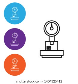Linear illustration in four style Libra, scale line icon. Price comparison symbol, logo illustration