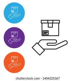 Linear illustration in four style Parcel storage icon.