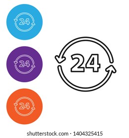 Linear illustration in four style Twenty four hour icon. Time symbol