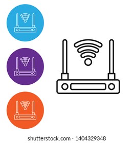 Linear illustration in four style Wi-Fi wireless router icon