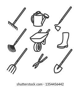 Linear illustration of garden tools