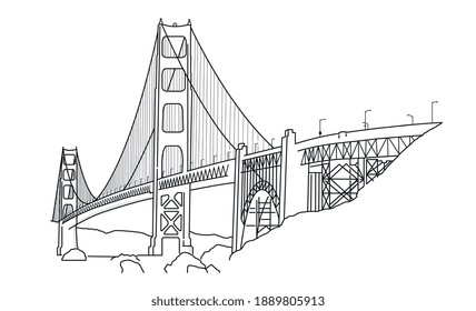 ILUSTRACIÓN LINEAL DEL PUENTE GOLDEN GATE EN SAN FRANCISCO