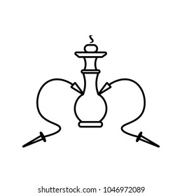 Linear illustration Hookah icon, smoke, Hookah with two tubes, Smoke, Smoking, Cafe, Relaxation, Tobacco, Coals, Hookah Hookah on White Background.