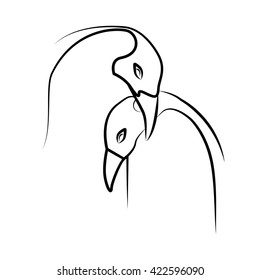 Linear illustration of hugging penguins. Vector element for logos, icons, and your design
