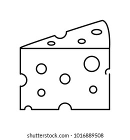 Linear illustration icon of cheese, cheese with holes, milk product, milk, cheese made from cow's milk on a white background.