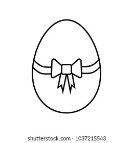 Linear illustration icon Easter egg, egg, egg with bow, easter, holiday, holy holiday, christianity, church, catholic holiday, jesus, resurrection, chicken egg on white background.