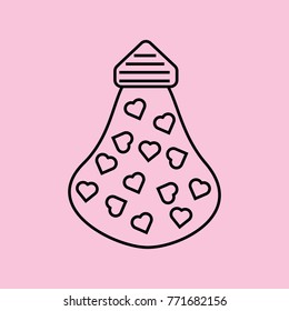 Linear illustration icon light bulb with heart, fall in love, idea of love, valentine's day, love, holiday of love on a pink background.