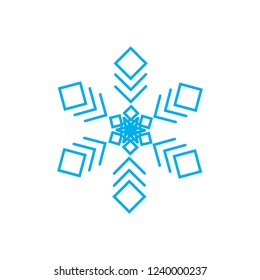 Linear illustration icon of snowflake, snow, winter, frost, cold, new year, christmas, Santa Claus, ice, blue snowflake on a white background.