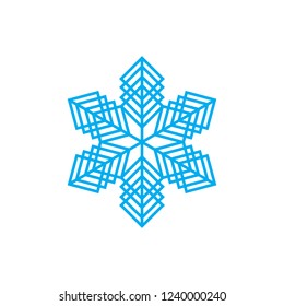Linear illustration icon of snowflake, snow, winter, frost, cold, new year, christmas, Santa Claus, ice, blue snowflake on a white background.
