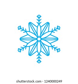 Linear illustration icon of snowflake, snow, winter, frost, cold, new year, christmas, Santa Claus, ice, blue snowflake on a white background.