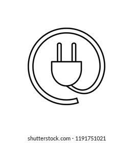 Linear illustration icon socket, plug for socket, wire, electricity, light, current, socket with wire on a white background.