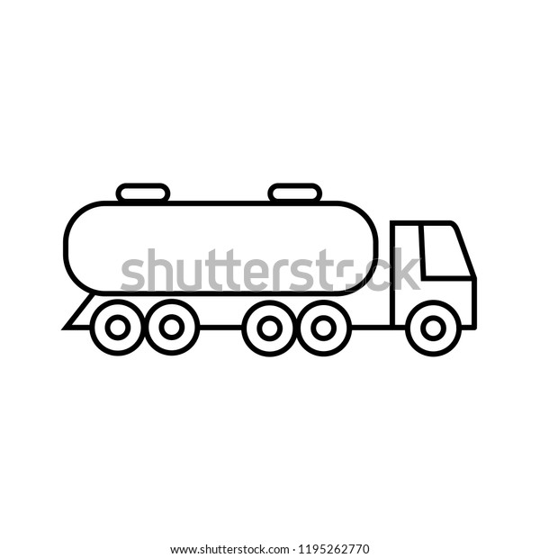 Linear illustration icon of a truck, truck\
with a chester, fuel truck, cargo transport, machinery, black long\
truck on a white\
background.