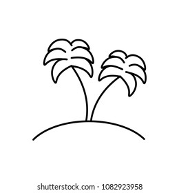 Linear illustration of an icon of two palms on an island, paradise, summer, travel, coconut, banana, palm tree on a white background.