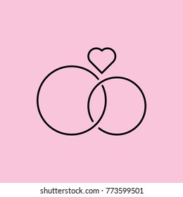 Linear illustration icon wedding rings, wedding, newlyweds, fall in love, valentine's day, love, holiday of love on a pink background.