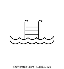 Linear illustration of a ladder icon in the pool, water, swim, pool, sea, pond, summer, ladder on a white background.