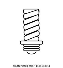 Linear illustration of a lamp icon in the form of a spiral, a swirling lamp, a lamp with a cap, energy saving, light, lighting, a long lamp on a white background.