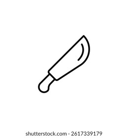 Linear illustration of a machete blade on a plain white background graphic