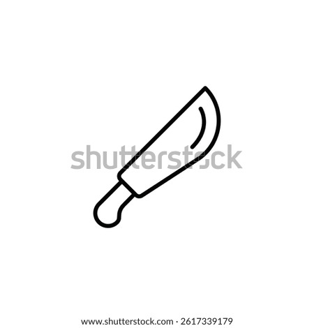Linear illustration of a machete blade on a plain white background graphic