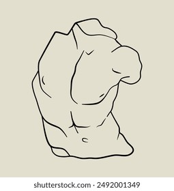 Lineare Illustration der Menschenfigur. Antike Statue des männlichen Körpers. Antike Kunst.