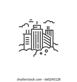 Linear illustration of a modern city with skyscrapers. Vector line style icon.