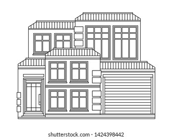 Linear illustration of modern house, apartments, cottage