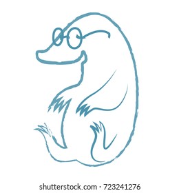 The linear illustration of a mole who sits wearing glasses