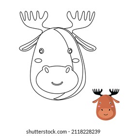 Linear illustration of the muzzle of an elk. Coloring book for children.
