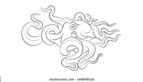 Linear illustration of octopus. Vector image of a sea dweller