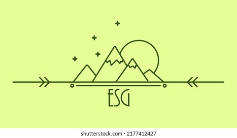 linear illustration on the theme of environmental conservation image of mountains with the inscription ESG