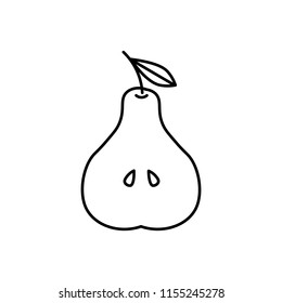 Linear illustration of a pear icon, fruit, berry, sweetness, summer, papa pear, diet, black pear on a white background.