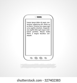 linear illustration, phone with sample text on gray gradient background