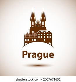 Ilustración lineal de Praga, República Checa. Diseño minimalista con puesta de sol. Ilustración vectorial de moda. Paisaje de la línea de arquitectura con monumentos famosos, monumentos de la ciudad, iconos de diseño.