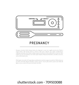 Linear illustration of a pregnancy test. Vector banner with place for posting information and text on the topic of pregnancy