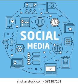 Linear illustration for presentations on blue background social media