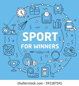 Linear illustration for presentations on blue background sport for winners